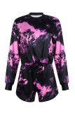 Casual Gradual Change Printing O Neck Long Sleeve Two Pieces