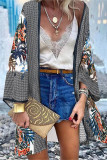 College Print Patchwork Cardigan Collar Outerwear