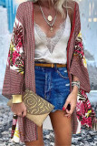 College Print Patchwork Cardigan Collar Outerwear