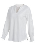 Casual Solid Hollowed Out Stringy Selvedge V Neck Tops