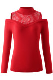 Elegant Solid Lace Turtleneck Tops