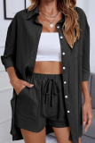 Casual Simplicity Solid Pocket Turndown Collar Half Sleeve Two Pieces