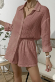 Casual Simplicity Solid Fold Turndown Collar Long Sleeve Two Pieces