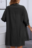 Casual Simplicity Solid Pocket Turndown Collar Half Sleeve Two Pieces