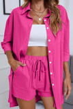 Casual Simplicity Solid Pocket Turndown Collar Half Sleeve Two Pieces