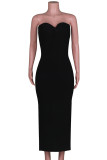 Sexy Solid Asymmetrical Strapless One Step Skirt Dresses