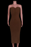 Sexy Solid Asymmetrical Strapless One Step Skirt Dresses