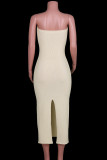Sexy Solid Asymmetrical Strapless One Step Skirt Dresses