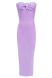 Sexy Solid Asymmetrical Strapless One Step Skirt Dresses