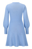 Elegant Solid Patchwork O Neck Waist Skirt Dresses