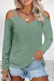 Elegant Solid Hollowed Out V Neck T-Shirts