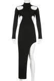 Sexy Solid Hollowed Out Backless Half A Turtleneck Irregular Dress Dresses