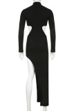 Sexy Solid Hollowed Out Backless Half A Turtleneck Irregular Dress Dresses