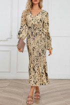 Elegant Print With Belt V Neck Trumpet Mermaid Dresses