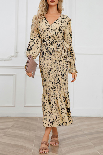 Elegant Print With Belt V Neck Trumpet Mermaid Dresses