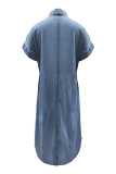Casual Simplicity Solid Zipper Turndown Collar A Line Dresses