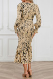 Elegant Print With Belt V Neck Trumpet Mermaid Dresses