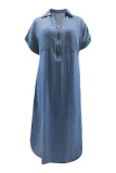 Casual Simplicity Solid Zipper Turndown Collar A Line Dresses