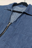 Casual Simplicity Solid Zipper Turndown Collar A Line Dresses