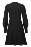Elegant Solid Patchwork O Neck Waist Skirt Dresses