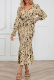 Elegant Print With Belt V Neck Trumpet Mermaid Dresses