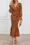 Elegant Print With Belt V Neck Trumpet Mermaid Dresses