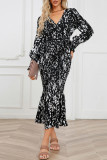 Elegant Print With Belt V Neck Trumpet Mermaid Dresses