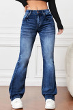Casual Solid Pocket High Waist Denim Jeans