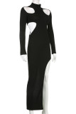 Sexy Solid Hollowed Out Backless Half A Turtleneck Irregular Dress Dresses