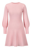 Elegant Solid Patchwork O Neck Waist Skirt Dresses