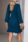 Celebrities Solid Fold O Neck Irregular Dress Dresses