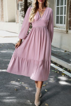 Celebrities Elegant Solid Patchwork V Neck Waist Skirt Dresses