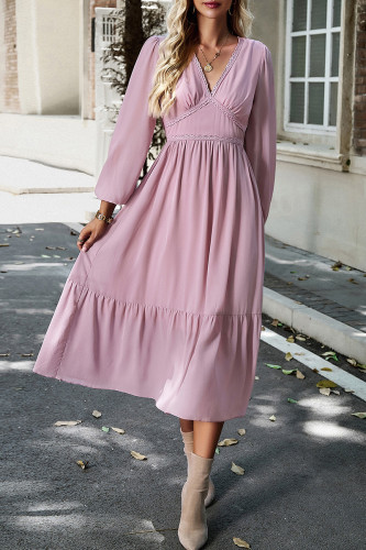 Celebrities Elegant Solid Patchwork V Neck Waist Skirt Dresses