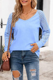 Casual Striped See-through V Neck Tops