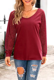 Casual Striped See-through V Neck Tops