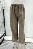 Casual Solid Draw String Loose Mid Waist Straight Solid Color Bottoms