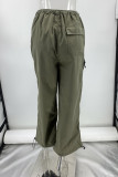 Casual Solid Draw String Loose Mid Waist Straight Solid Color Bottoms