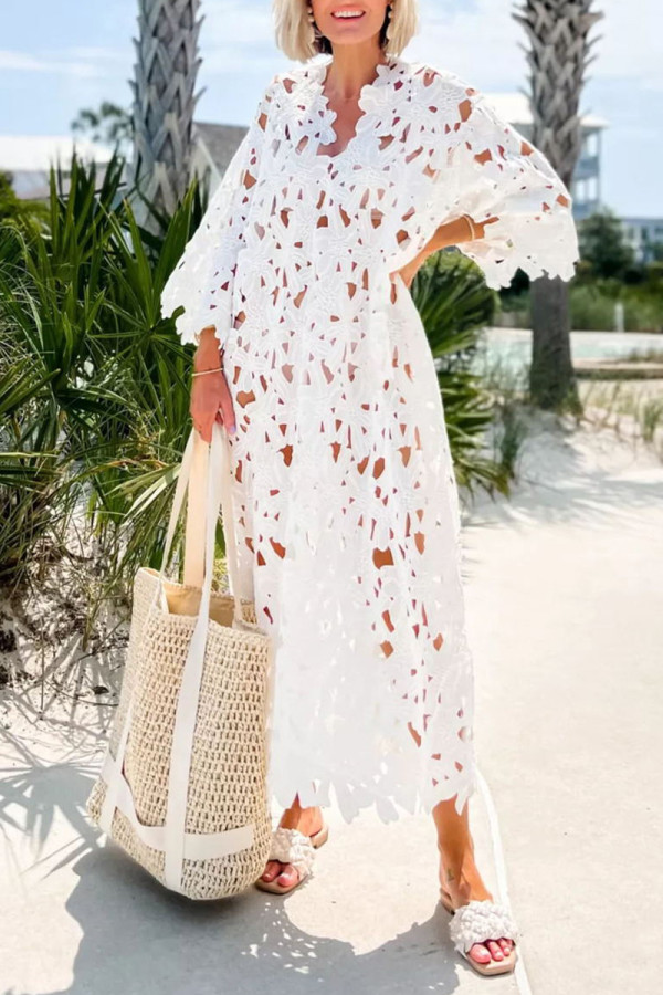 Sexy Vacation Solid Hollowed Out Swimwears Cover Up
