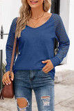 Casual Striped See-through V Neck Tops