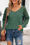 Casual Striped See-through V Neck Tops