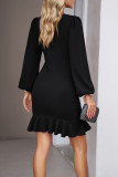 Celebrities Solid Fold O Neck Irregular Dress Dresses