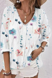 Casual Sweet Floral Buttons V Neck Tops