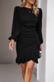 Celebrities Solid Fold O Neck Irregular Dress Dresses