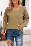 Casual Striped See-through V Neck Tops
