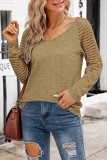 Casual Striped See-through V Neck Tops