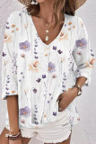 Casual Sweet Floral Buttons V Neck Tops