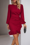 Celebrities Solid Fold O Neck Irregular Dress Dresses