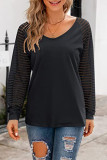 Casual Striped See-through V Neck Tops