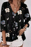 Casual Sweet Floral Buttons V Neck Tops