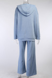 Casual Solid Draw String Hooded Collar Long Sleeve Two Pieces